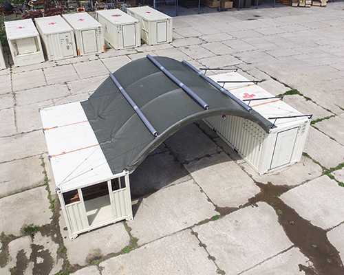 NIXUS Container Building with Inflatable Roof and 2 Containers